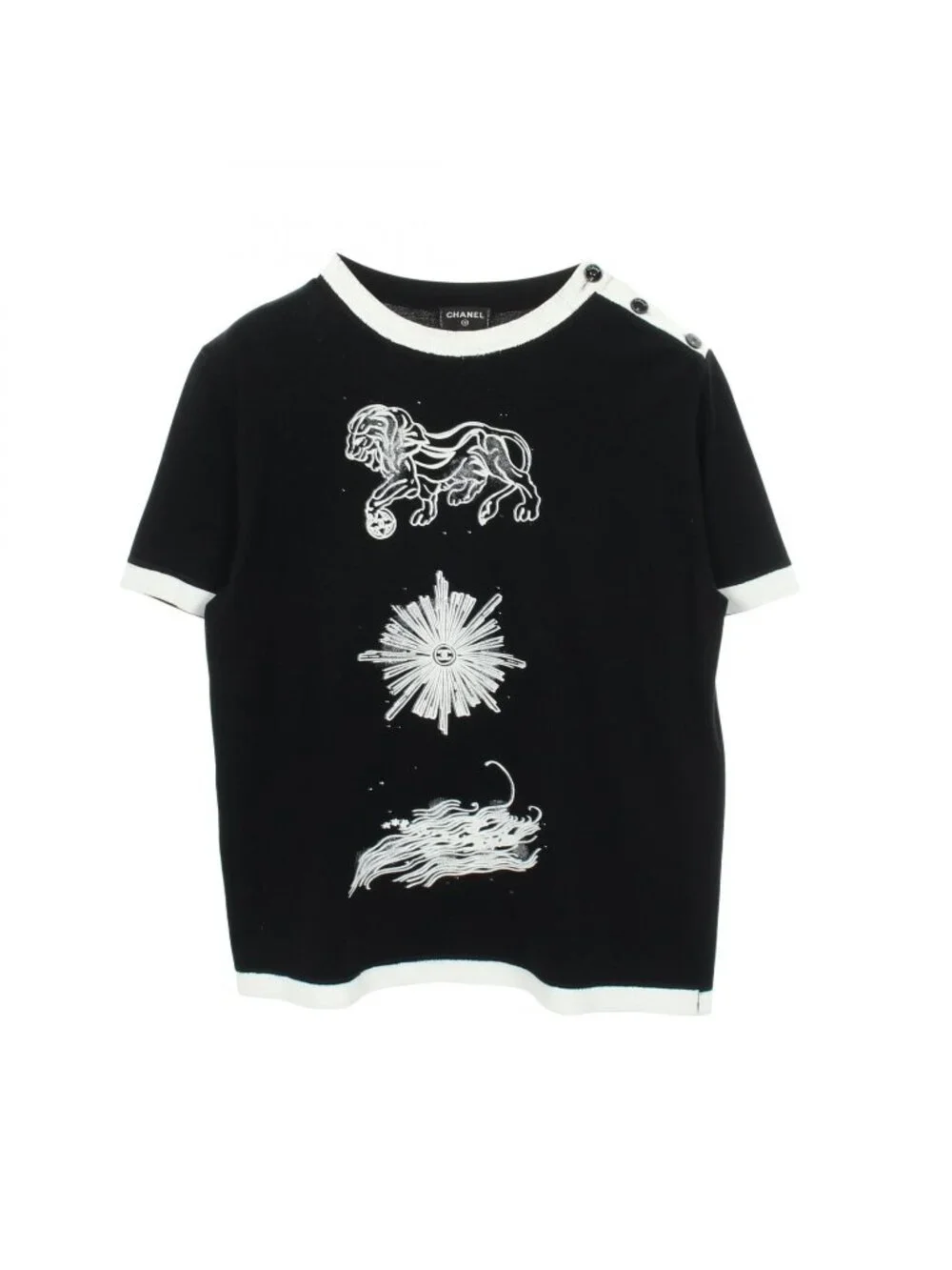 Chanel Short Sleeve T-Shirt CC Logo Button Cotton
